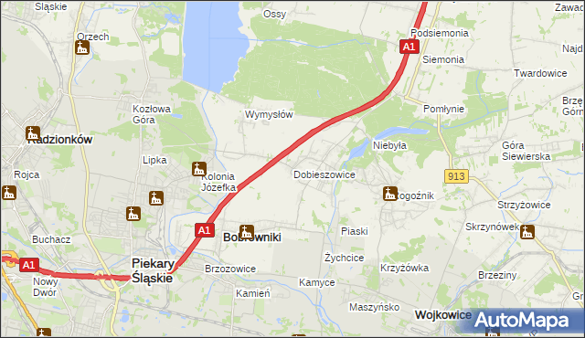 mapa Dobieszowice gmina Bobrowniki, Dobieszowice gmina Bobrowniki na mapie Targeo