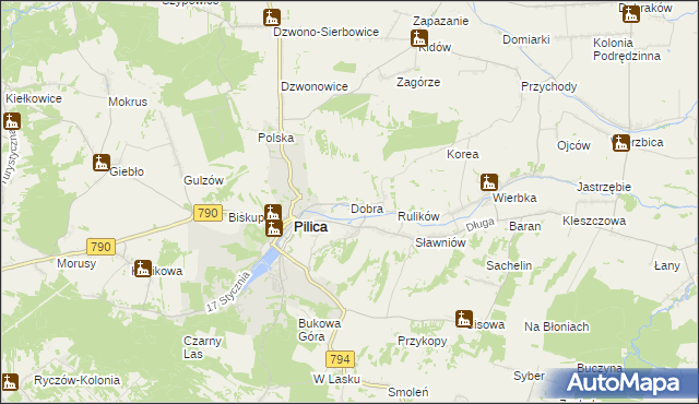 mapa Dobra gmina Pilica, Dobra gmina Pilica na mapie Targeo