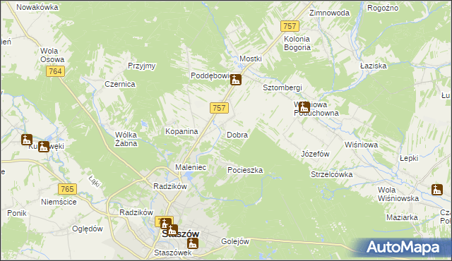 mapa Dobra gmina Staszów, Dobra gmina Staszów na mapie Targeo