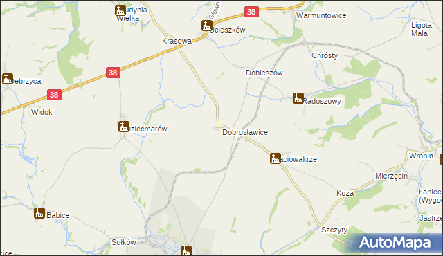 mapa Dobrosławice gmina Pawłowiczki, Dobrosławice gmina Pawłowiczki na mapie Targeo