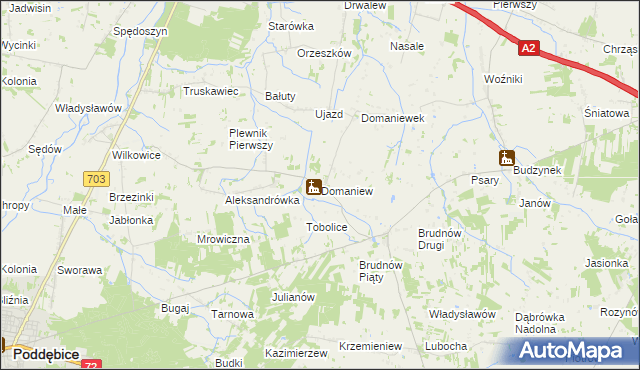 mapa Domaniew gmina Dalików, Domaniew gmina Dalików na mapie Targeo