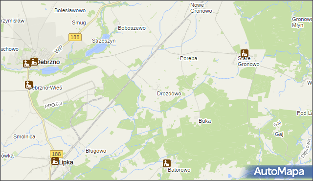 mapa Drozdowo gmina Debrzno, Drozdowo gmina Debrzno na mapie Targeo