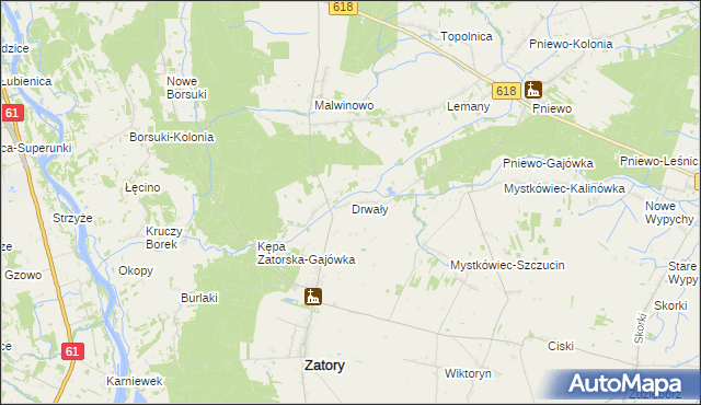 mapa Drwały gmina Zatory, Drwały gmina Zatory na mapie Targeo