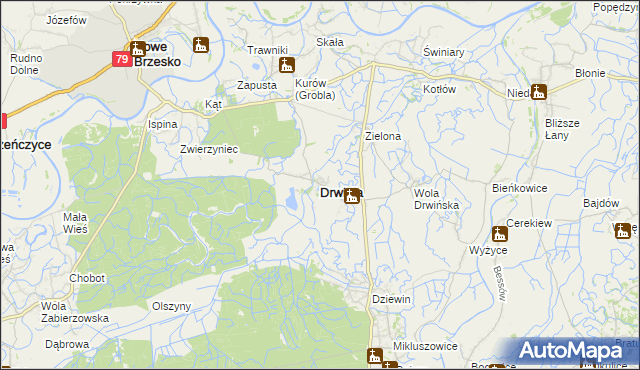 mapa Drwinia powiat bocheński, Drwinia powiat bocheński na mapie Targeo