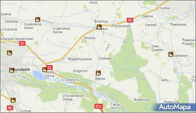 mapa Drzewiec gmina Kluczbork, Drzewiec gmina Kluczbork na mapie Targeo