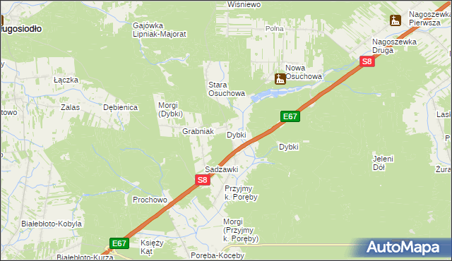 mapa Dybki gmina Ostrów Mazowiecka, Dybki gmina Ostrów Mazowiecka na mapie Targeo