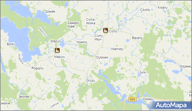mapa Dybowo gmina Świętajno, Dybowo gmina Świętajno na mapie Targeo