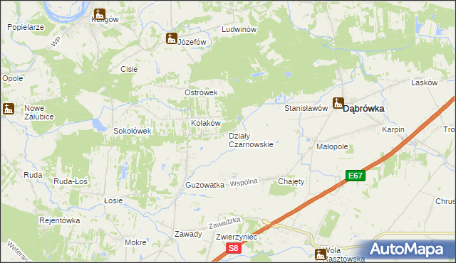 mapa Działy Czarnowskie, Działy Czarnowskie na mapie Targeo