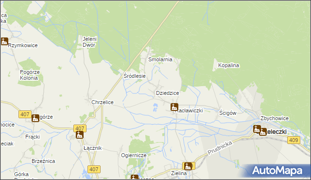 mapa Dziedzice gmina Strzeleczki, Dziedzice gmina Strzeleczki na mapie Targeo