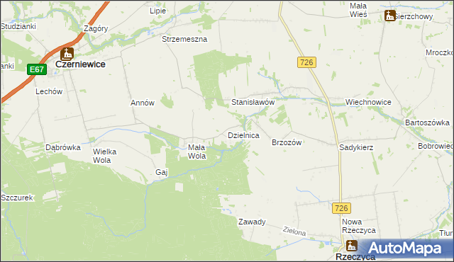 mapa Dzielnica gmina Czerniewice, Dzielnica gmina Czerniewice na mapie Targeo