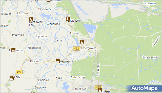 mapa Dziergowice, Dziergowice na mapie Targeo