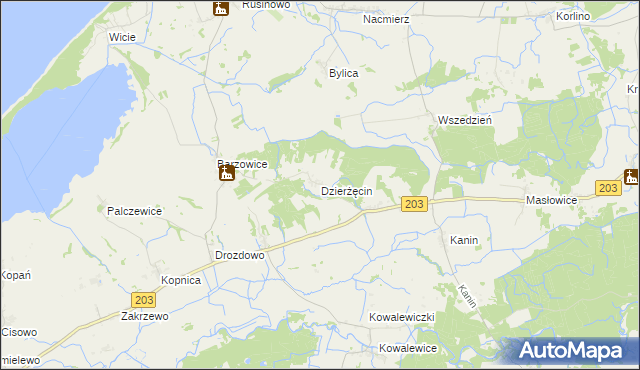 mapa Dzierżęcin, Dzierżęcin na mapie Targeo