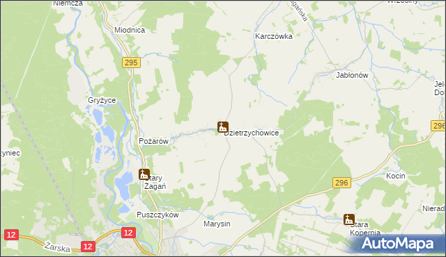 mapa Dzietrzychowice, Dzietrzychowice na mapie Targeo