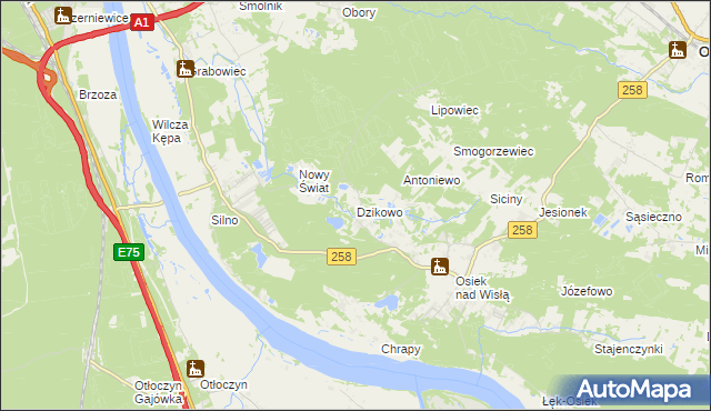 mapa Dzikowo gmina Obrowo, Dzikowo gmina Obrowo na mapie Targeo