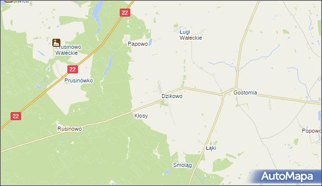 mapa Dzikowo gmina Wałcz, Dzikowo gmina Wałcz na mapie Targeo