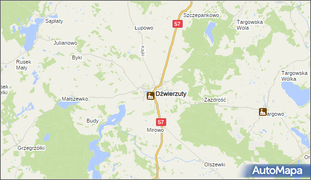 mapa Dźwierzuty, Dźwierzuty na mapie Targeo