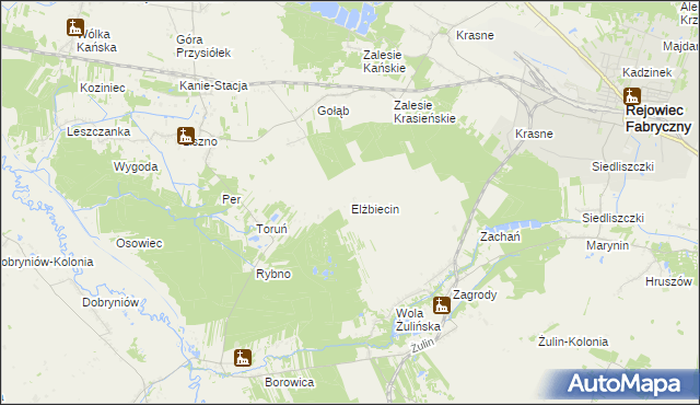 mapa Elżbiecin gmina Rejowiec, Elżbiecin gmina Rejowiec na mapie Targeo