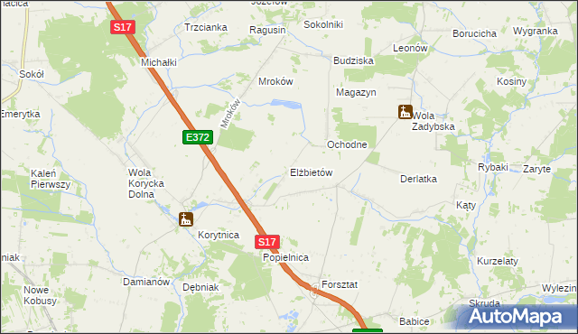 mapa Elżbietów gmina Trojanów, Elżbietów gmina Trojanów na mapie Targeo