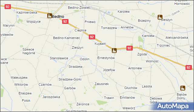 mapa Ernestynów gmina Bedlno, Ernestynów gmina Bedlno na mapie Targeo