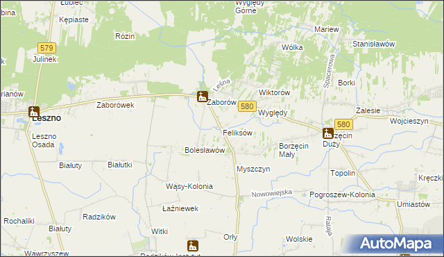 mapa Feliksów gmina Leszno, Feliksów gmina Leszno na mapie Targeo