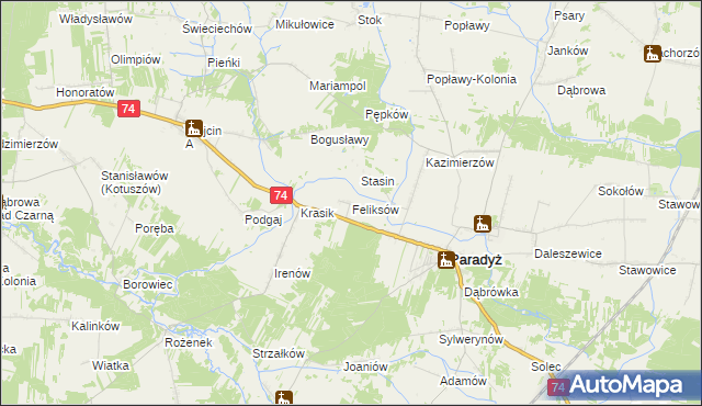 mapa Feliksów gmina Paradyż, Feliksów gmina Paradyż na mapie Targeo