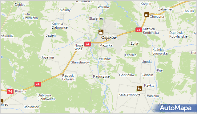 mapa Felinów gmina Osjaków, Felinów gmina Osjaków na mapie Targeo