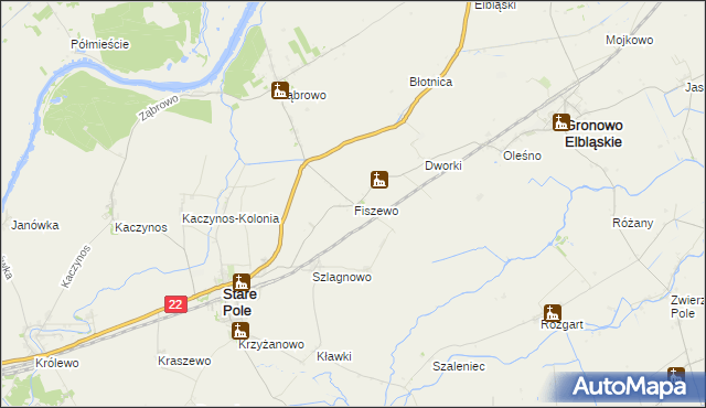 mapa Fiszewo gmina Gronowo Elbląskie, Fiszewo gmina Gronowo Elbląskie na mapie Targeo
