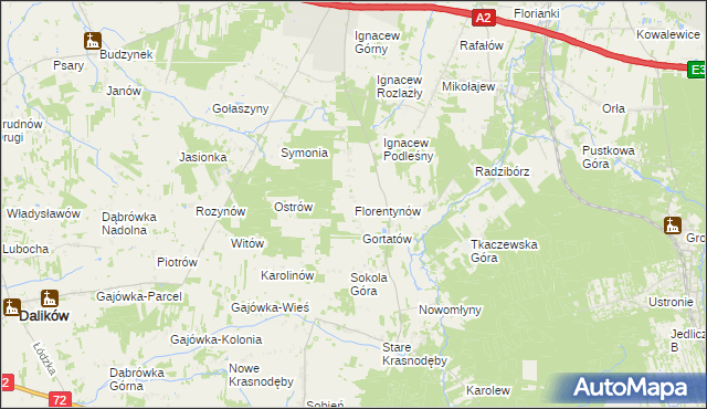 mapa Florentynów gmina Parzęczew, Florentynów gmina Parzęczew na mapie Targeo