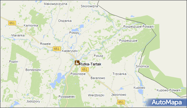 mapa Folusz gmina Rutka-Tartak, Folusz gmina Rutka-Tartak na mapie Targeo