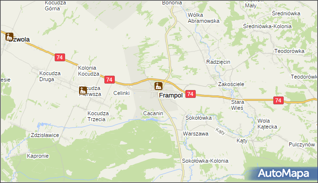 mapa Frampol powiat biłgorajski, Frampol powiat biłgorajski na mapie Targeo