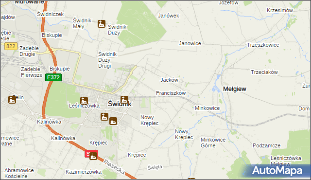 mapa Franciszków gmina Mełgiew, Franciszków gmina Mełgiew na mapie Targeo