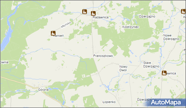 mapa Franciszkowo gmina Złotów, Franciszkowo gmina Złotów na mapie Targeo