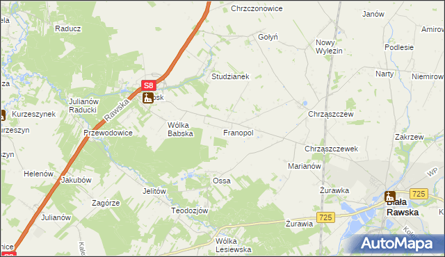 mapa Franopol gmina Biała Rawska, Franopol gmina Biała Rawska na mapie Targeo