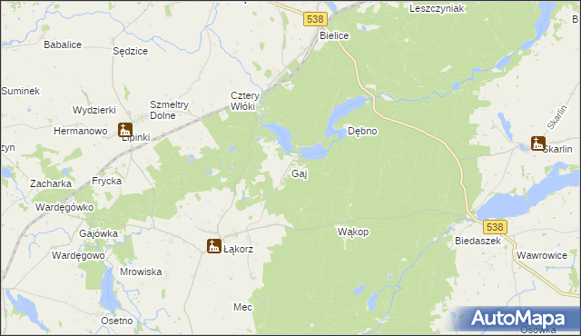 mapa Gaj gmina Biskupiec, Gaj gmina Biskupiec na mapie Targeo