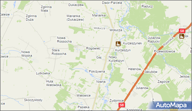 mapa Gaj gmina Rawa Mazowiecka, Gaj gmina Rawa Mazowiecka na mapie Targeo