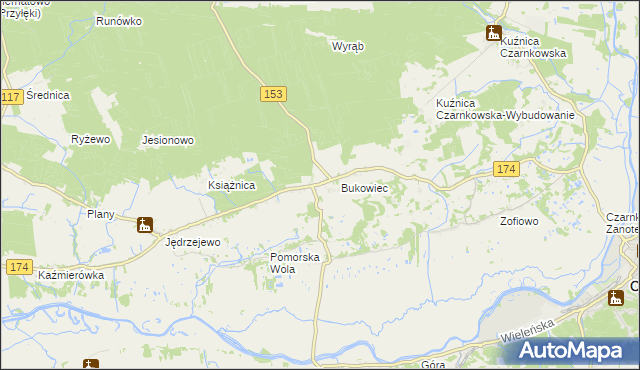 mapa Gajewo gmina Czarnków, Gajewo gmina Czarnków na mapie Targeo