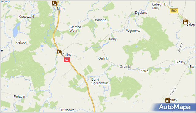 mapa Galinki gmina Bartoszyce, Galinki gmina Bartoszyce na mapie Targeo