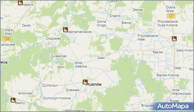 mapa Gałki gmina Rusinów, Gałki gmina Rusinów na mapie Targeo