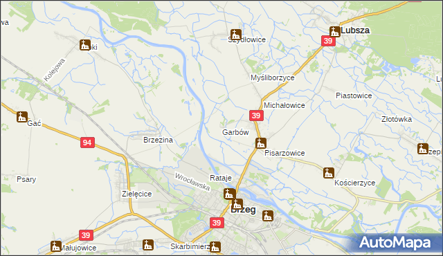 mapa Garbów gmina Lubsza, Garbów gmina Lubsza na mapie Targeo