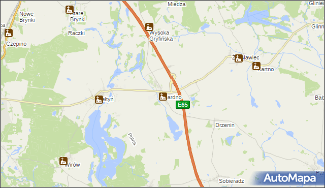 mapa Gardno gmina Gryfino, Gardno gmina Gryfino na mapie Targeo