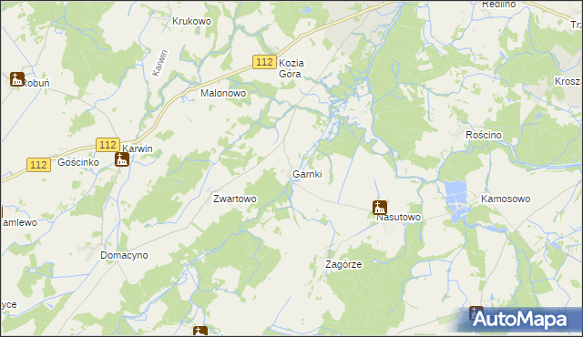 mapa Garnki gmina Karlino, Garnki gmina Karlino na mapie Targeo