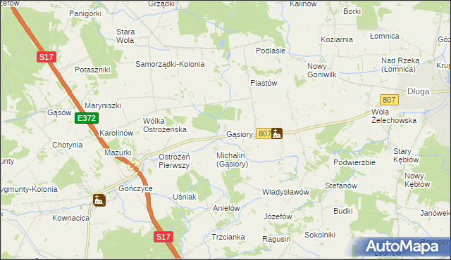 mapa Gąsiory gmina Żelechów, Gąsiory gmina Żelechów na mapie Targeo