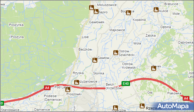 mapa Gawłów gmina Bochnia, Gawłów gmina Bochnia na mapie Targeo