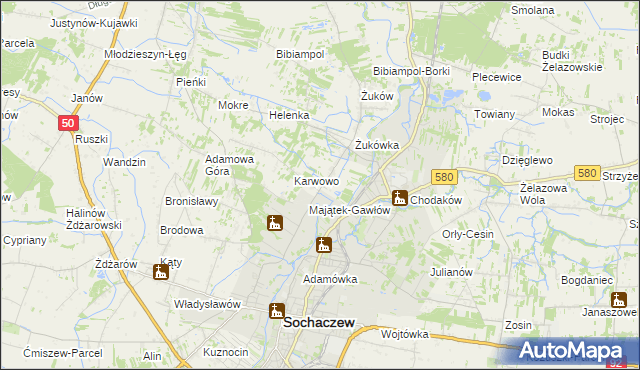 mapa Gawłów gmina Sochaczew, Gawłów gmina Sochaczew na mapie Targeo