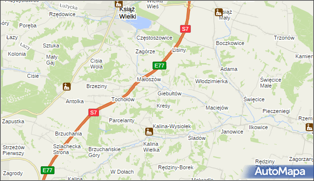 mapa Giebułtów gmina Książ Wielki, Giebułtów gmina Książ Wielki na mapie Targeo