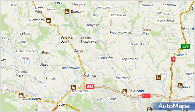 mapa Giebułtów gmina Wielka Wieś, Giebułtów gmina Wielka Wieś na mapie Targeo