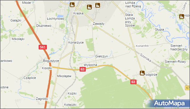 mapa Giełczyn gmina Łomża, Giełczyn gmina Łomża na mapie Targeo