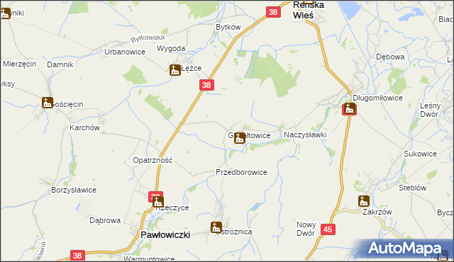 mapa Gierałtowice gmina Reńska Wieś, Gierałtowice gmina Reńska Wieś na mapie Targeo