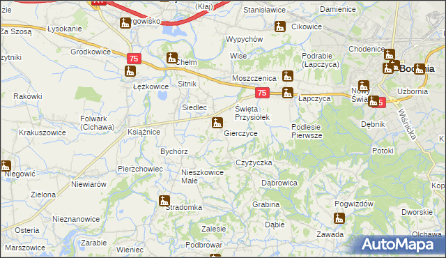 mapa Gierczyce gmina Bochnia, Gierczyce gmina Bochnia na mapie Targeo