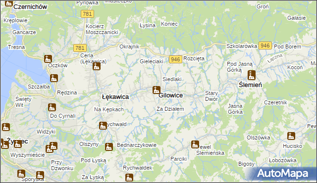 mapa Gilowice powiat żywiecki, Gilowice powiat żywiecki na mapie Targeo